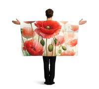 Vortithora Watercolor-Poppy-Flowers Flag Cape With Sleeves For Adults, Polyester Wearable Flag Cloak, Lightweight Sports Fan Cape For Game Day, Bar Parties And Street Celebrations