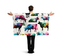 Vortithora Watercolor-Splash-Cow Flag Cape With Sleeves For Adults, Polyester Wearable Flag Cloak, Lightweight Sports Fan Cape For Game Day, Bar Parties And Street Celebrations