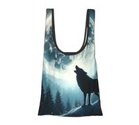Vortithora Wolf-Howl-Moon Reusable Foldable Shopping Bag, Portable Grocery Bag For Daily Use