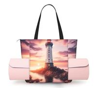 Vortithora Women Lighthouse-Sunset-Ocean-Sea Yoga Mat Bag Gym Tote