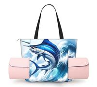 Vortithora Women Marlin-Fish-Ocean-Wave Yoga Mat Bag Gym Tote