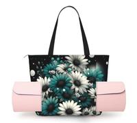Vortithora Women Modern-Teal-Flowers-Dots Yoga Mat Bag Gym Tote