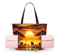 Vortithora Women Sunset-African-Elephant Yoga Mat Bag Gym Tote