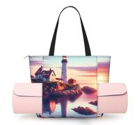 Vortithora Women Sunset-Lighthouse-Ocean Yoga Mat Bag Gym Tote