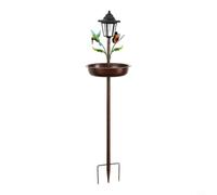 Vortiva Outdoor Bird Bath,Solar Lighted Pedestal Birdbaths Birds Feeder | Metal Construction, Solar-powered Lantern, Round Water Tray, Bird Accents, 105Cm Height, Antique Green Or Copper Finish
