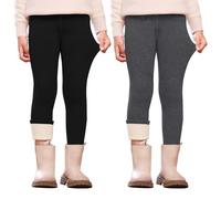 Vorvowry Girls Fleece Lined Leggings Thermal Warm Thick Fluffy Pants for Kids Soft Stretchy Winter Tights for Cold Weather Dark Gray+Black 8-9 Years