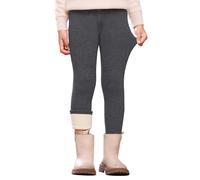 Vorvowry Girls Fleece Lined Leggings Thermal Warm Thick Fluffy Pants for Kids Soft Stretchy Winter Tights for Cold Weather Dark Gray 5-6 Years
