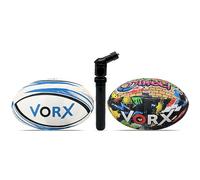 VORX Rugby Ball 2piece Size 5 Rugby Balls With Pump Pro Quality Robust Training Rugby Ball Street Ball For Adults & Kids 1% Of Sale Value Will Be Donated To Children’s Hospital.