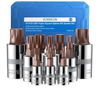 VORXEON 10Pcs Triple Square Spline Bit Socket Set M4-M18 50BV30 CR-V XZN 1/2 3/8 1/4 Drive Socket and S2 Alloy Steel Bit 4mm-18mm Spline sockets with Storage Case for Volkswagen BMW Benz Audi.etc