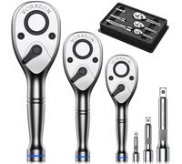 VORXEON 6PC Stubby Ratchet Torque Wrench Set - 1/4", 3/8", 1/2" Drive with 2", 3", 5" Bars 72T Quick-Release, CR-V Steel Compact Reversible Torque Wrench Kit for Mechanics