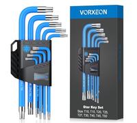 VORXEON Hexagon Socket Set 9 Pieces TX T10-T50 Allen Key Set Cr-V Steel & S2 Steel Folding Holder & Colour Coding for Repair of Bicycle Car Motorcycle DIY