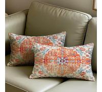 Vorysum Boho Cushion Covers 30x50 cm Long waist pillows Red Decorative Pillow Covers Vintage Carpet Tribal Pillowcases Throw Pillow Case 12x20 inch for Sofa Couch Bedroom Livingroom Set of 2