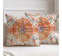 Vorysum Boho Cushion Covers 40x40 cm Red Decorative Pillow Covers Vintage Carpet Tribal Square Modern Throw Pillow Case 16x16 inch Set of 2 for Sofa Couch Bedroom Livingroom