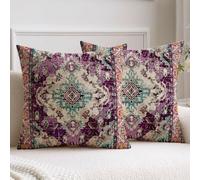 Vorysum Boho Cushion Covers 40x40 cm Summer Purple Decorative Pillow Covers Vintage Carpet Tribal Square Modern Pillowcases 16x16 inch for Sofa Couch Bedroom Livingroom Set of 2