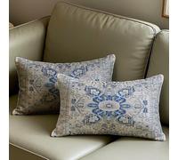 Vorysum Boho Throw Pillow Covers Set of 2 White Blue Antique & Vintage Design Double-Sided Pattern Soft Cushion Covers for Garden Couch Sofa Bed Decorative 12x20 Inch Pillowcases off White