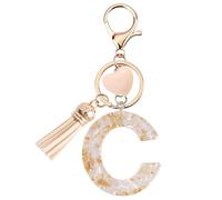 Vorysum Custom Letter C Keyring, Gold & Beige Resin Heart Keychain with Tassel - Decorative Charm for Backpacks, Car Keys, Kids Gift Idea C