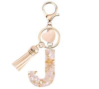 Vorysum Custom Letter J Keyring - Gold & Beige Resin Heart Keychain with Tassel, Unique Bag Decoration for Backpacks & Car Keys J