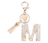 Vorysum Custom Letter M Keyring - Gold Resin Heart Keychain with Beige Tassel, Decorative Initial Charm for Women & Girls' Accessories M