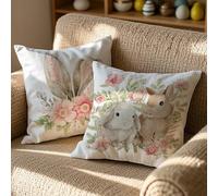 Vorysum Easter Floral Cushion Cover 45x45 cm Rabbit Decoration Bunny Ears Sofa Cushion Spring Modern Summer Holiday Party Picnic Outdoor Garden