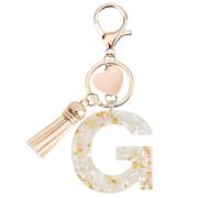 Vorysum Gold Letter G Keychain with Beige Heart & Tassel - Resin Custom Keyring for Backpacks, Toys, Daily Use (Ideal Women's Gift) G