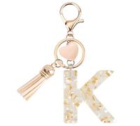 Vorysum Gold Letter K Keychain - Personalised Resin Heart Keyring with Beige Tassel, Women & Daily Use Accessories K