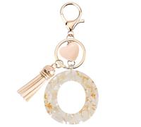 Vorysum Gold Letter O Keychain - Beige Heart Resin Keyring with Tassel, Custom Initial Charm for Bags, Toys & Women's Daily Use O