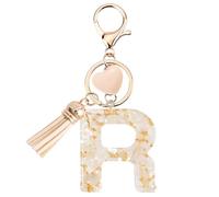 Vorysum Gold Letter R Keychain - Custom Resin Heart Keyring with Beige Tassel, Unique Initial Decoration for Kids & Ladies Accessories R