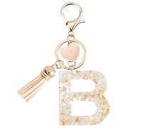 Vorysum Letter B Gold Keychain with Beige Heart & Tassel, Resin Custom Keyring for Bags, Toys, Gifts - Cute Initial Charm for Girls & Ladies B