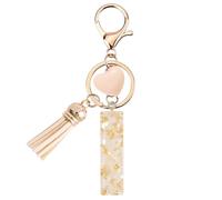 Vorysum Letter I Gold Keychain - Beige Heart Resin Keyring with Tassel, Custom Initial Charm for Women, Girls & Gift Lovers I