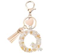Vorysum Letter Q Gold Keychain - Personalised Beige Heart Keyring with Tassel, Resin Charm for Backpacks, Bags & Women's Gifts Q