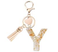 Vorysum Letter Y Gold Keychain - Beige Heart Resin Keyring with Tassel, Personalised Initial Gift for Women, Girls & Kids Y