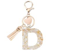 Vorysum Personalised Letter D Keychain - Gold Resin Heart Keyring with Beige Tassel, Unique Bag Charm for Women, Girls & Children's Gifts D