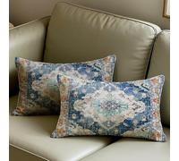 Vorysum Set of 2 Bohemian Style Cushion Covers 30x50 cm Retro Floral Mandala Compass Medallion Decorative Long Throw Pillow Covers 12x20 Inch Sofa Pillowcase for Bed Living Room Couch Decor (Blue)