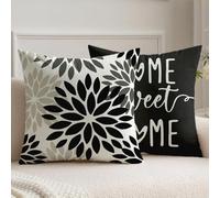 Vorysum Set of 2 Cushion Covers 45x45 cm Black Dahlias Outdoor Cushion Modern Flowers Decorative Sofa Cushions Velvet Look for Garden Sofa Living Room Bed Double-Sided Pattern