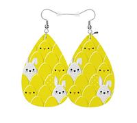 Vosach Rabbits Fashion Leather Teardrop Ear Rings Yellow Cute Easter Eggs And Bunny Chicks Leather Leaf Earrings Jewelry For Women Girls, Universal, Leather, No Gemstone