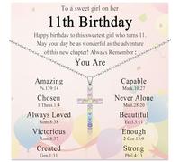 VOSAP 11 Year Old Girl Gifts for Birthday, Colored Cubic Zirconia Cross Necklace, 11th Birthday Gifts for Girls Daughter Granddaughter Sister Niece