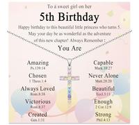 VOSAP 5 Year Old Girls Gifts for Birthday, Colored Cubic Zirconia Cross Necklace, 5th Birthday Gifts for Girls Daughter Granddaughter Sister Niece