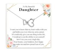 VOSAP Daughter Gifts, Two Interlocking Hearts Pendant Necklace for Daughter from Mum Dad, Christmas Birthday Graduation Gifts for Women Girls