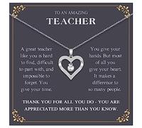 VOSAP Teacher Gifts, Thank You Teacher Gifts for Women, Heart Pendant Necklace Gift for Teacher End of Year Leaving Gifts, Perfect Teacher Presents for Women Silver