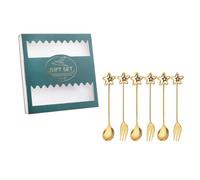 VOSAREA 1 Box 6pcs Stainless Steel Spoon and Fork Set Star Pendant Design, Practical and Convenient for Coffee and Cake Serving, for Home and Dining Use