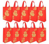 VOSAREA 10pcs Reusable Chinese Style Red Non-woven Fabric Bags with Chinese Fu Character Prints, Easy to Carry Handheld Pouches for Storage and Packaging of Sweaters and Candies
