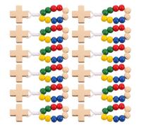 VOSAREA 12pcs Wooden Cross Pendant Rings with Fade-proof Catholic Rosary Prayer Beads, Portable Spiritual Accessories for First Communion Favors and Special Occasions