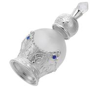 VOSAREA 15ml Vintage Glass Perfume Dropper Bottle for Lotion and Perfume, Lightweight Silver Arabian Style Refillable Bottle for Vanity and Dressing Tables