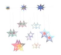 VOSAREA 15pcs Iridescent Hollow Star Garland Hanging Decoration with Holographic Finish for Christmas Ramadan Eid Birthday Party Supplies Celestial Theme Interactive Decor