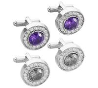 VOSAREA 2 Pairs Men Tuxedo Cufflinks and Shirt Button Studs Set, round Alloy and Zircon Material, Adds Style and Charm, Elegant Design for Wide Range of Occasions