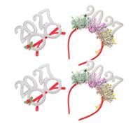 VOSAREA 2 Sets New Years Eve Headband with Glitter Silver Cloth and Plastic Material Comfortable Fit Hair Accessory for Office Celebration and Public Events