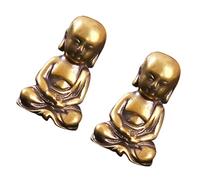 VOSAREA 2pcs Brass Small Monk Buddha Statues Retro Desktop Decor Fine Workmanship and Practicality, Vintage Antique Small Buddha Ornaments for Festival Party or Home Decoration
