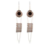 VOSAREA 2pcs Coconut Shell Ladder Hideout for Parrots with Hanging Loop Natural Bird Nest for Lovebirds Parakeets Reptiles Cage Accessory