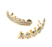 VOSAREA 2pcs Golden Copper Teeth Grills with Poker Design, Snug Fit and Maintain Natural Speech and Eating Function, Fashionable Hip Hop Style for Performances and Hip Hop Events