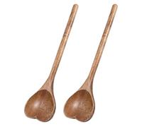 VOSAREA 2pcs Heart Wooden Spoons Set Delicate Ergonomic Smooth Wood Mixing Kitchen Utensils for Cooking and Stirring, Elegant Heart-Shaped Design for Kitchen Use